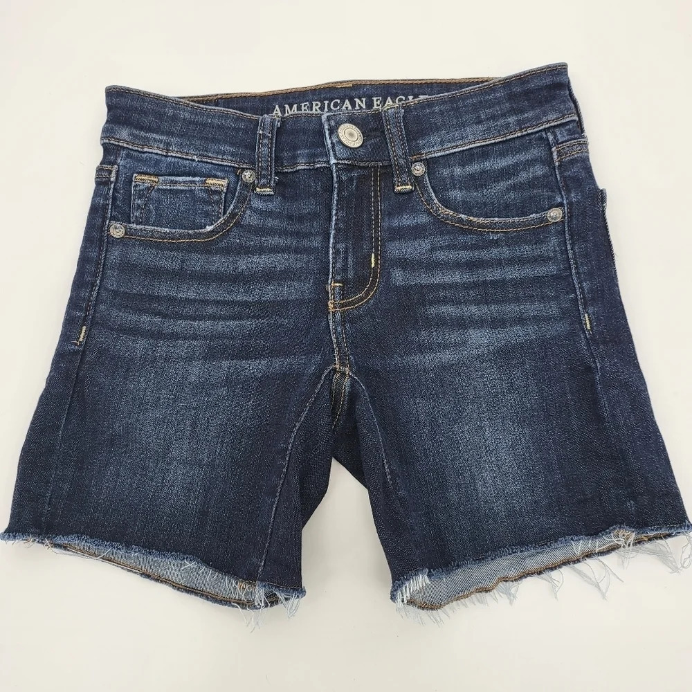 American Eagle Dark Wash Midi Bermuda Denim Shorts Sz 00